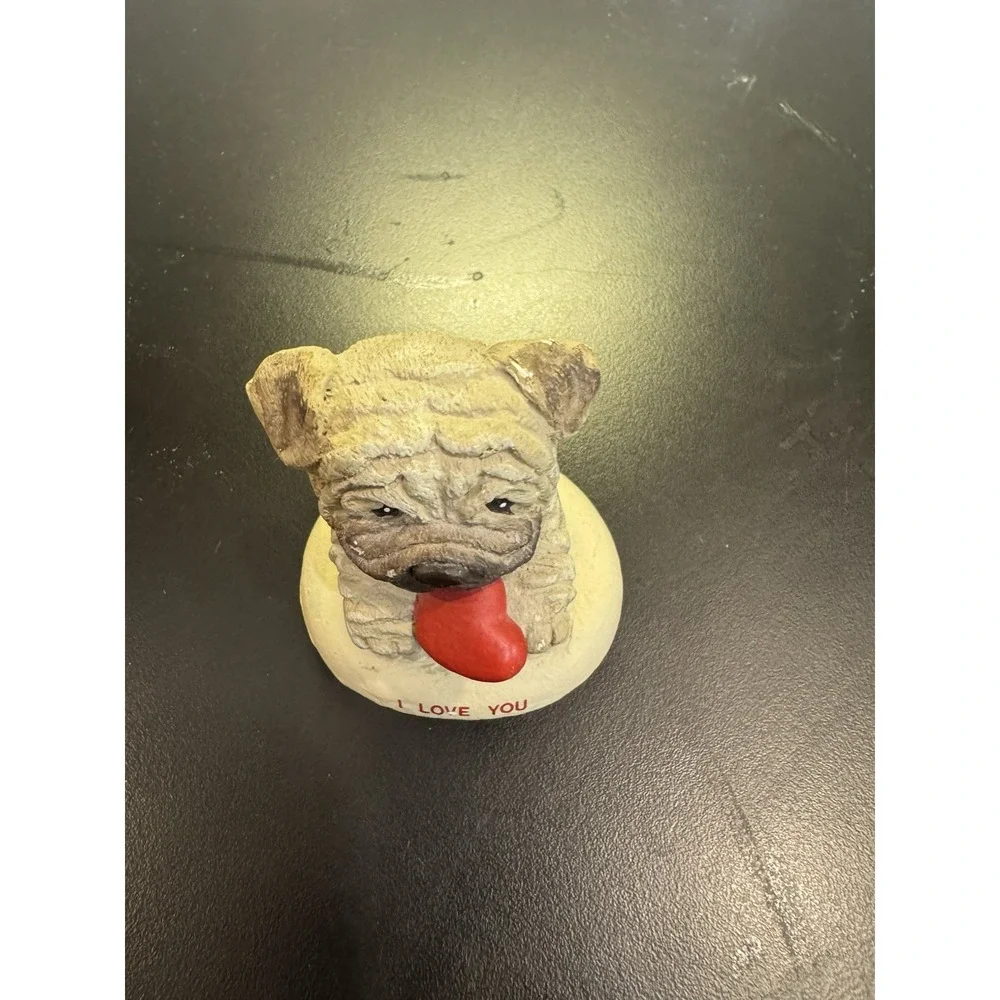 Vintage Russ Berrie I Love You Shar-Pei Pug Dog Puppy Red Heart Figurine No.5291
